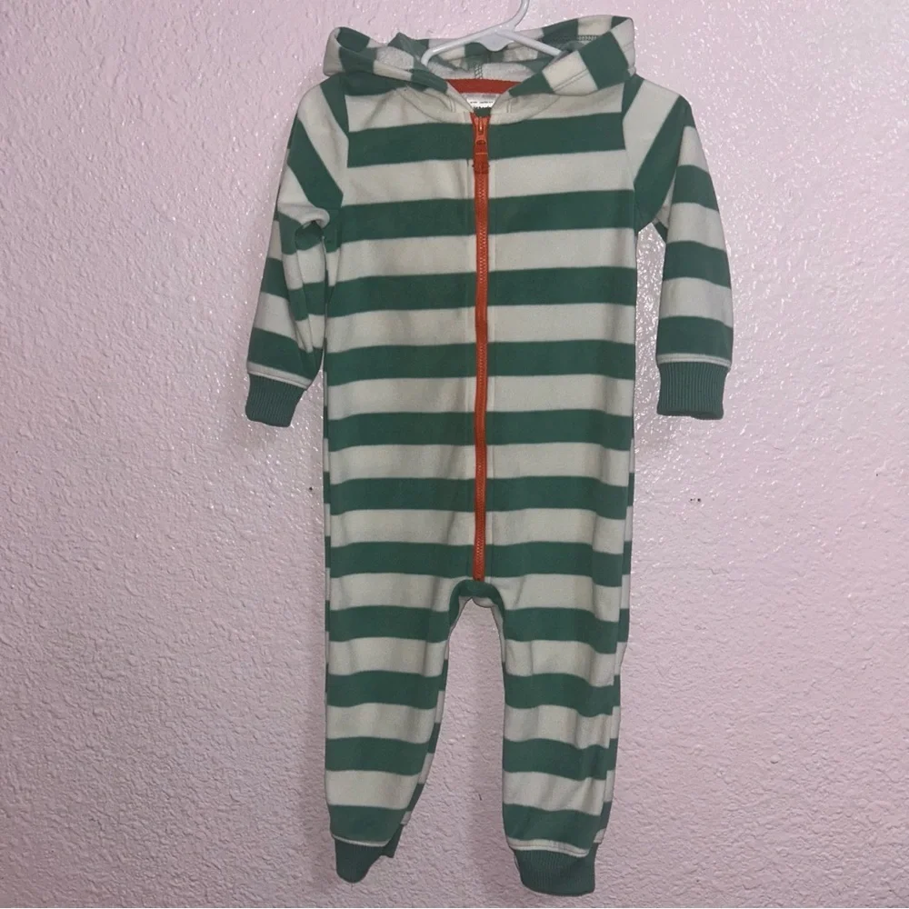 Carter's Green and White Striped Footies One Piece